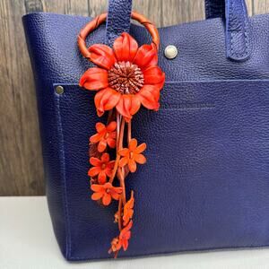 Genuine Leather Bag Charm Leather Purse Accessories Flower Bag Charm NEW